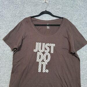Nike Shirt Womens 2XL XXL Brown Crew Neck Tshirt Just Do It Swoosh Plus Size